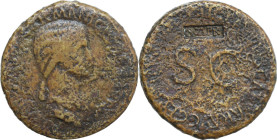 Agrippina, the Elder (died 33 AD). AE Sestertius, struck under Claudius. Obv. AGRIPPINA M F GERMANICI CAESARIS. Draped bust right, hair in long plait....