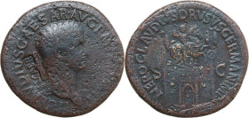 Claudius (41-54). AE Sestertius, Rome mint, 41-50. Obv. TI CLAVDIVS CAESAR AVG P M TR P IMP. Laureate head right; behind, c/m NCAPR within rectangular...