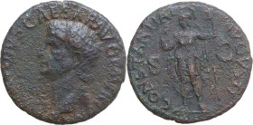 Claudius (41-54). AE As, Rome mint, 50-54. Obv. TI CLAVDIVS CAESAR AVG PM TR P IMP PP. Bare head left. Rev. CONSTANTIAE AVGVSTI SC. Constantia, helmet...