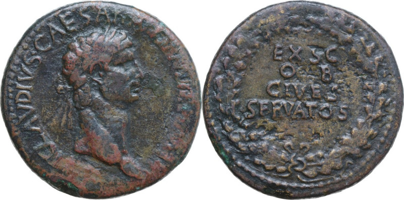 Claudius (41-54). AE Sestertius, Rome mint, 50-54. Obv. TI CLAVDIVS CAESAR AVG P...