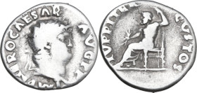 Nero (54-68). AR Denarius, 67-68. Obv. IMP NERO CAESAR AVG PP. Laureate head right. Rev. IVPPITER CVSTOS. Jupiter, bare to waist, seated left on thron...