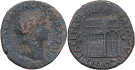 Nero (54-68). AE As, Rome mint, 65 AD. Obv. NERO CAESAR AVG GERM IMP. Laureate head right. Rev. PACE P R VBIQ PARTA IANVM CLVSIT S C. Temple of Janus,...