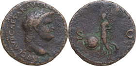 Nero (54-68). AE As, Rome mint, 62-68. Obv. NERO CLAVD CAESAR AVG GER [P M TR P IMP P P]. Laureate head right. Rev. S C. Victory advancing left, holdi...