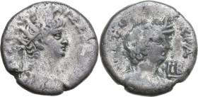 Nero with Poppaea. BI Tetradrachm, Alexandria mint, 65-66. Obv. ΝΕΡ ΚΛΑΥ ΚΑΙΣ ΣΕΒ ΓΕΡ ΑΥ. Radiate head of Nero right. Rev. ΠΟΠΠΑΙΑ ΣΕΒΑΣΤΗ. Draped bus...