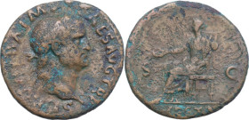 Galba (68-69). AE As, Rome mint, 68-69. Obv. SER GALBA CAES AVG P M TR P. Laureate head right. Rev. VESTA S C. Vesta, draped, seated left on low chair...