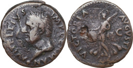 Vitellius (69 AD). AE As, uncertain mint in Spain (Tarraco?). Obv. A VITELLIVS IMP GERMAN. Laureate head left. Rev. VICTORIA AVGVSTI / S C. Victory ad...