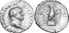 Vespasian (69-79). AR Denarius, Rome mint, 76 AD. Obv. IMP CAESAR VESPASIANVS AVG. Laureate head right. Rev. COS VII. Eagle with wings spread, standin...