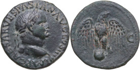 Vespasian (69-79). AE As. Lugdunum, 71 AD. Obv. IMP CAESAR VESPASIAN AVG COS III. Laureate head right. Rev. S - C. Eagle standing facing on globe, hea...