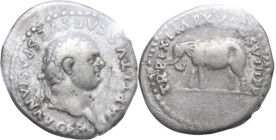 Titus (79-81). AR Denarius. Rome, 80 AD. Obv. IMP TITVS CAES VESPASIAN AVG PM. Laureate head right. Rev. TR P IX IMP XV COS VIII PP. Elephant standing...