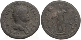 Domitian as Caesar (69-81). AE Dupondius, 77-78. Obv. CAESAR AVG F DOMITIAN COS V. Laureate and draped bust right. Rev. CERES AVGVST. Ceres standing l...