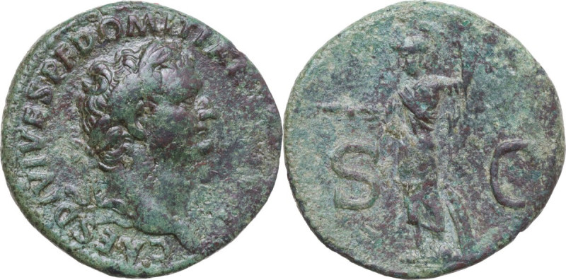 Domitian as Caesar (69-81). AE As, Rome mint, 80-81. Obv. CAES DIVI VESP F DOMIT...