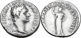 Domitian (81-96). AR Denarius, Rome mint, 92-93. Obv. IMP CAES DOMIT AVG GERM P M TR P XII. Laureate head right. Rev. IMP XXII COS XVI CENS P P P. Min...