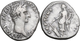 Nerva (96-98). AR Denarius, Rome mint, 97 AD. Obv. IMP NERVA CAES AVG PM TR P COS III PP. Laureate head right. Rev. FORTVNA AVGVST. Fortuna standing f...