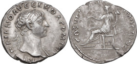 Trajan (98-117). AR Denarius, Rome mint, 103-111. Obv. IMP TRAIANO AVG GER DAC P M TR P. Laureate bust right, draped on left shoulder. Rev. COS V P P ...