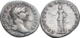 Trajan (98-117). AR Denarius. Rome mint, 103-111. Obv. IMP TRAIANO AVG GER DAC P M TR P. Laureate head right. Rev. COS V P P S P Q R OPTIMO PRINC. Fel...