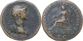 Trajan (98-117). AE Sestertius, Rome mint, 114-117. Obv. IMP CAES NER TRAIANO OPTIMO AVG GER DAC P M TR P COS VI P P. Laureate and draped bust right. ...