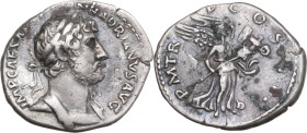 Hadrian (117-138). AR Denarius, Rome mint, 119-125. Obv. IMP CAESAR TRAIAN HADRIANVS AVG. Laureate and cuirassed bust right. Rev. P M TR P COS III. Vi...