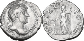 Hadrian (117-138). AR Denarius, Rome mint, 121-123. Obv. IMP CAESAR TRAIAN HADRIANVS AVG. Laureate and draped bust right, viewed from front. Rev. P M ...