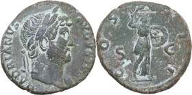 Hadrian (117-138). AE As, Rome mint, 125-127. Obv. HADRIANVS AVGVSTVS. Laureate head right. Rev. COS III / S - C. Minerva advancing right, holding spe...