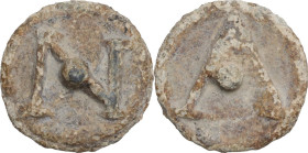 Leads from Ancient World. PB Tessera, 1st century BC-1st century AD. D/ N. R/ A. Rostowzew 3367. PB. 3.73 g. 16.5 mm. About EF.