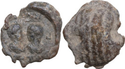 Leads from Ancient World. PB Seal. D/ Two (Imperial?) busts, one male and one female, facing each other. Traces of legend. R/ Blank. PB. 3.4 g. 15 mm.