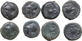 Greek Sicily. Lot of four (4) AE coins of Dionysios I (405-367 BC), Athena/Hippocamp types (HGC 2, 1456). AE.