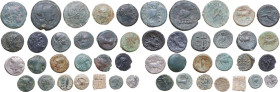 Greek World. Multiple lot of twenty-four (24) unclassified AE and AR coins, and PB tesserae.