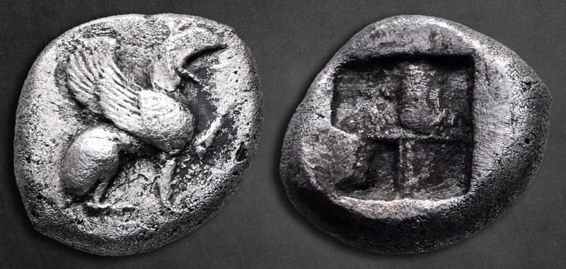 Ionia. Teos circa 540-478 BC. 
Drachm AR

18 mm, 5,63 g

Griffin seated rig...