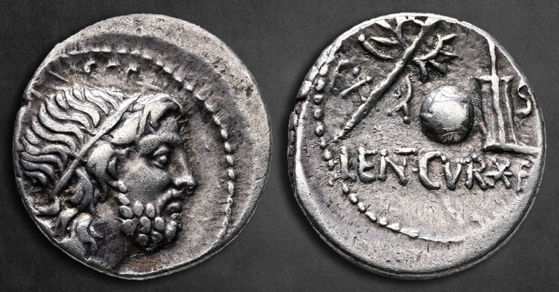 Cn. Lentulus 74 BC. Rome
Denarius AR

19 mm, 3,87 g

G • P • R, diademed an...