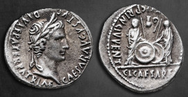 Augustus 27 BC-AD 14. Lugdunum. Denarius AR