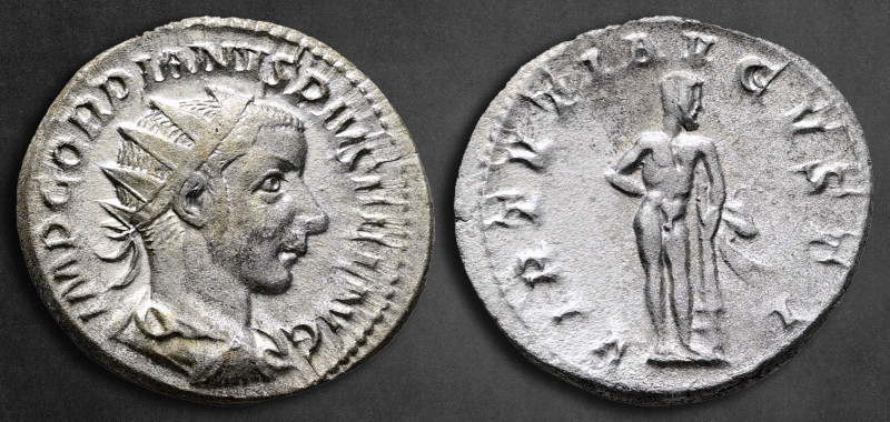 Gordian III AD 238-244. Rome
Antoninianus AR

22 mm, 4,67 g

IMP GORDIANVS ...