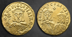 Theophilus, with Constantine and Michael II AD 829-842. Constantinople. Solidus AV