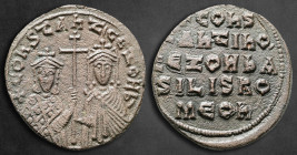 Constantine VII Porphyrogenitus, with Zoe AD 913-959. Constantinople. Follis Æ