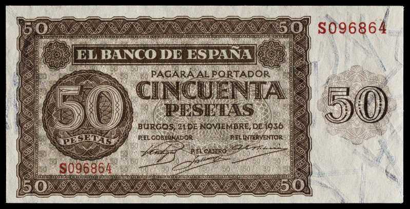 1936. Burgos. 50 pesetas. (Ed. 420b) (Pick 101a). 21 de noviembre. Serie S, útli...