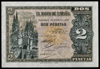 1937. Burgos. 2 pesetas. (Ed. 426) (Pick 105). 12 de octubre. Serie A. Esquinas levemente rozadas. Apresto original. Buen ejemplar. Se entrega encapsu...