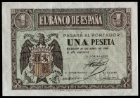 1938. Burgos. 1 peseta. (Ed. 428) (Pick 108a). 30 de abril. Serie A. Apresto original. Buen ejemplar. S/C-.