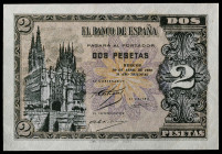 1938. Burgos. 2 pesetas. (Ed. 429) (Pick 109a). 30 de abril. Serie A. Apresto original. Muy buen ejemplar. S/C-.