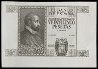 1940. 25 pesetas. (Ed. 49P) (Cobo P.EE 30a). 9 de enero, Juan de Herrera. Prueba de anverso previa a la definitiva. Atractiva. Se entrega encapsulada....