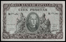 1940. 100 pesetas. (Ed. 438b) (Pick 118a). 9 de enero, Colón. Serie I. Sólo circuló en Guinea. Tirada de 225.000 ejemplares. Leve marquita por manipul...