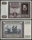 1940. 500 pesetas. (Ed. 439Pa y 439Pb) (Cobo P.EE 34a, mismo ejemplar y 34b). 9 de enero, Juan de Austria. Pruebas de impresión calcográfica de anvers...