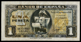 1940. 1 peseta. (J. A. Castellanos ErI2 (ACT y RCT)). 4 de septiembre, "Santa María". Error por impresión incompleta en anverso y reverso. Apresto ori...