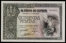 1940. 500 pesetas. (Ed. 444) (Pick 124a). 21 de octubre, "El entierro del Conde Orgaz". Leve ondulación central. Apresto original. Buen ejemplar. Se e...