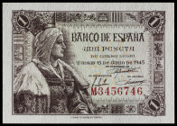 1945. 5 pesetas. (Ed. 448b) (Pick 128). 15 de junio, Isabel la Católica. Serie M, última emitida. Apresto original. Buen ejemplar. S/C-.