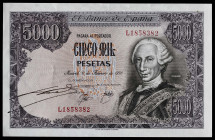 1976. 5000 pesetas. (Ed. 475a var) (Pick 155 var). 6 de febrero, Carlos III. Serie L. Con la firma manuscrita de Luis Coronel de Palma, marqués de Tej...