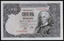 1976. 5000 pesetas. (Ed. 475a) (Pick 155). 6 de febrero, Carlos III. Serie 1A. Apresto original. Muy buen ejemplar. Se entrega encapsulado. S/C.