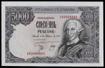 1976. 5000 pesetas. (Ed. 475a) (Pick 155). 6 de febrero, Carlos III. Serie 1B. Apresto original. Muy buen ejemplar. Se entrega encapsulado. S/C.