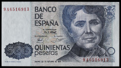 1979. 500 pesetas. (Ed. 476b) (Pick 157*). 23 de octubre, Rosalía de Castro. Serie especial 9A. Doblez por manipulación descuidada en su esquina super...