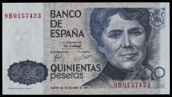 1979. 500 pesetas. (Ed. 476c) (Pick 157). 23 de octubre, Rosalía de Castro. Serie especial 9B. Levísima ondulación vertical posiblemente producida dur...