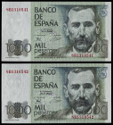 1979. 1000 pesetas. (Ed. 477c) (Pick 158*). 23 de octubre, Pérez Galdós. Pareja correlativa, serie 8B para estudios estadísticos. Apresto original. Mu...