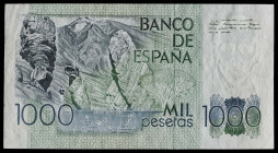 1979. 1000 pesetas. (J. A. Castellanos Er.I2 (ACT)). 23 de octubre, Pérez Galdós. Serie F. Error por impresión calcográfica de anverso totalmente inco...